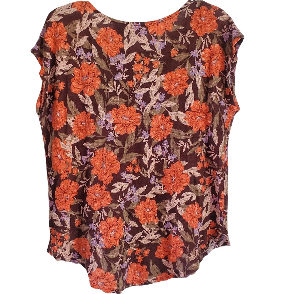 Haute Hippie Shirt Womens Large Brown Red Floral Linen Lightweight Boho Top - Picture 6 of 7